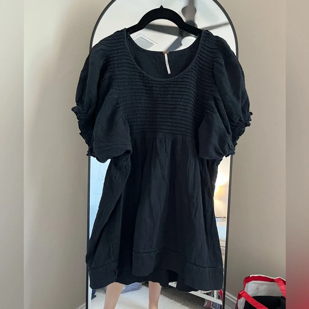 Free People Black Puff Sleeve Tunic Blouse